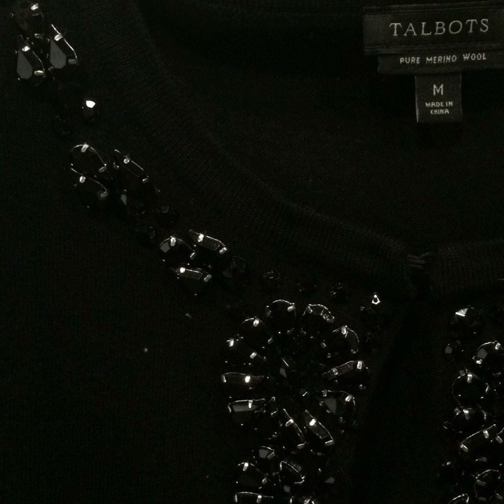 Talbots Black Merino Wool Jeweled Sweater Medium Classic Preppy Top‎ - Picture 7 of 8